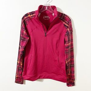 Skirt Sports Quarter-Zip Long Sleeve Athletic Running Top Abstract Plaid Pattern
